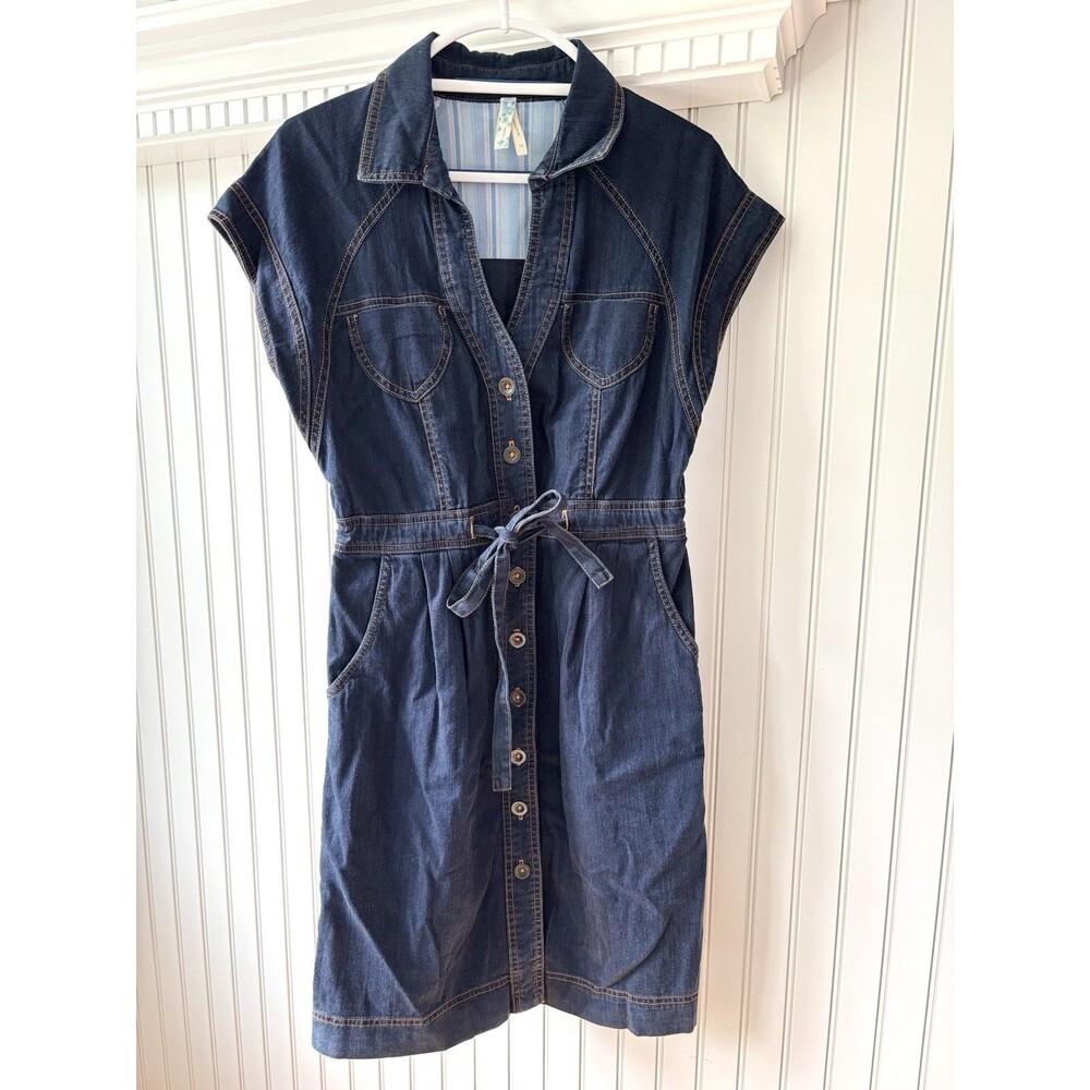 Maeve Anthropologie Denim Belted Button Dress Milkmaid Y2K Utility Women's Sz 10